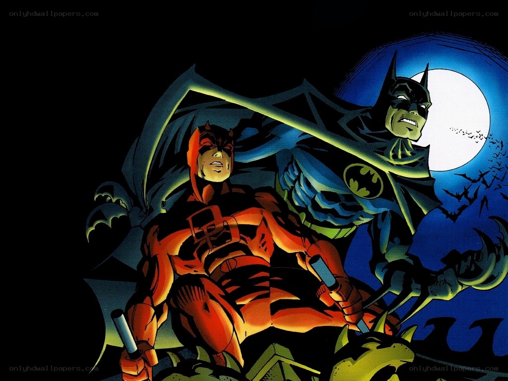 Daredevil and Batman in moonlight