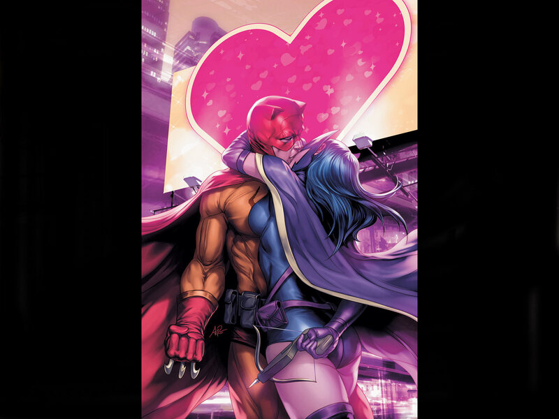 Daredevil and Hawkeye Kissing