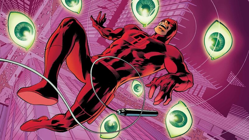 Daredevil in Red Suit — Dramatic, Comic, Eyes, Cityscape