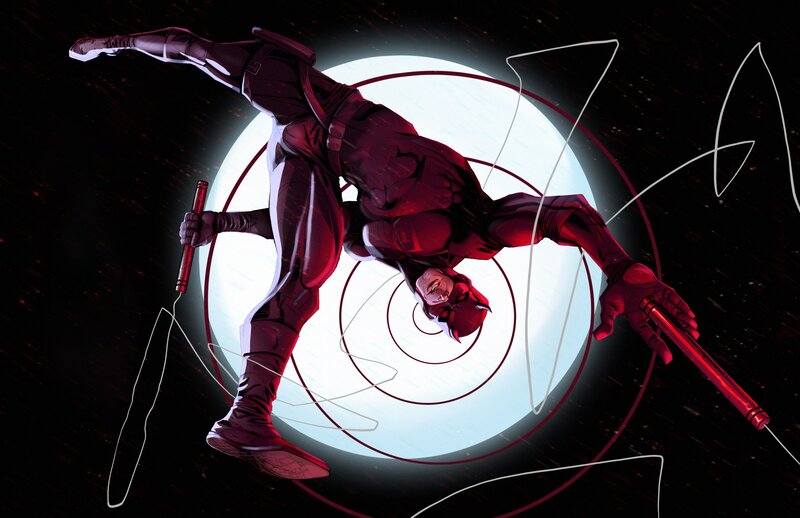 Daredevil in Red Suit — Dramatic, Night, Digital Art, Sai