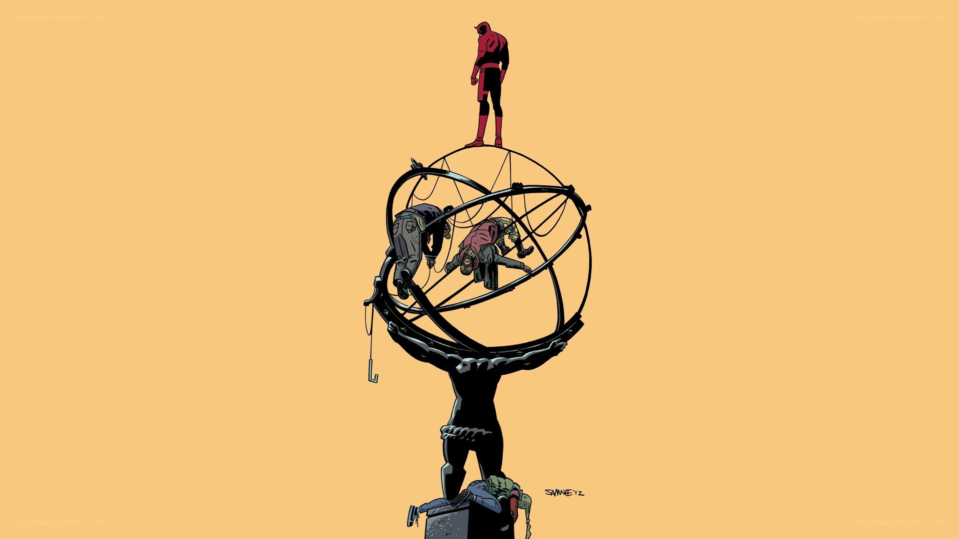 Daredevil on the Atlas statue