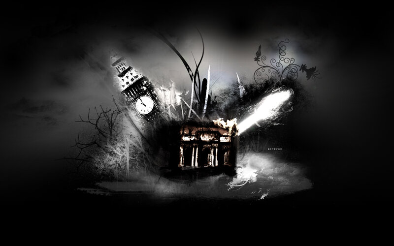Dark abstract cityscape collage