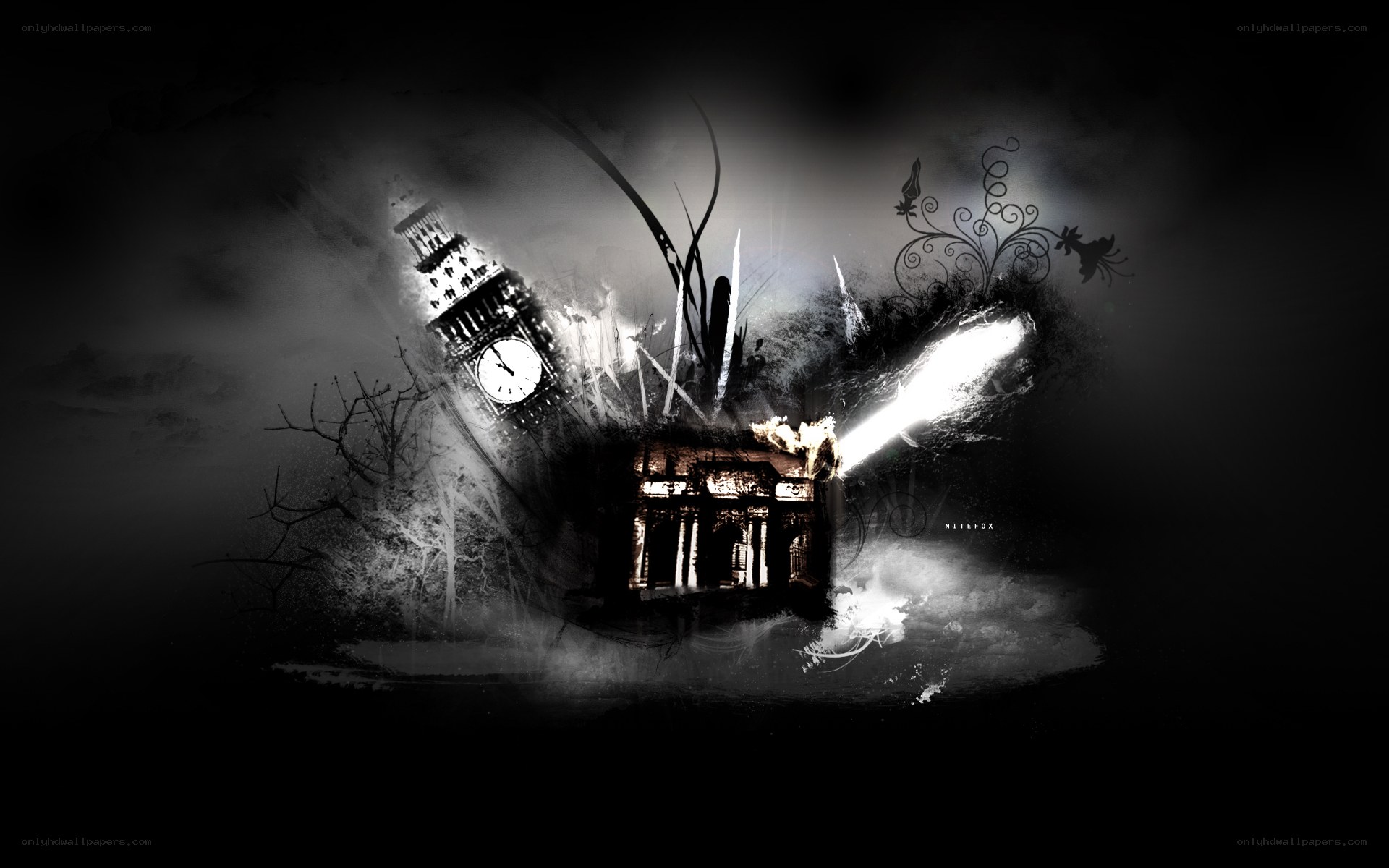 Dark abstract cityscape collage