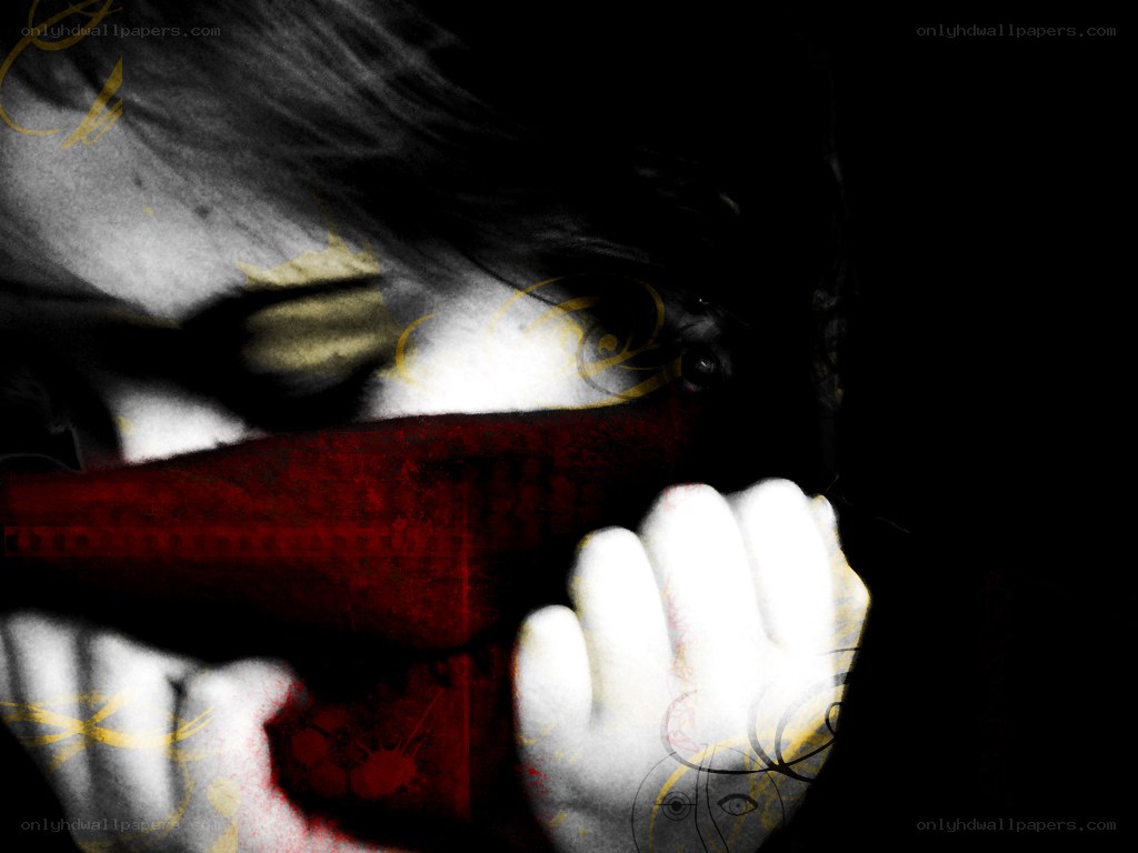 dark abstract portrait with red band