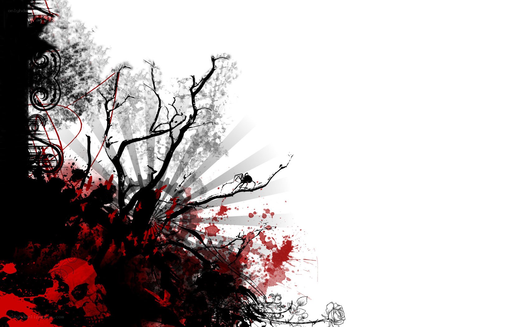 dark abstract tree with blood splatter