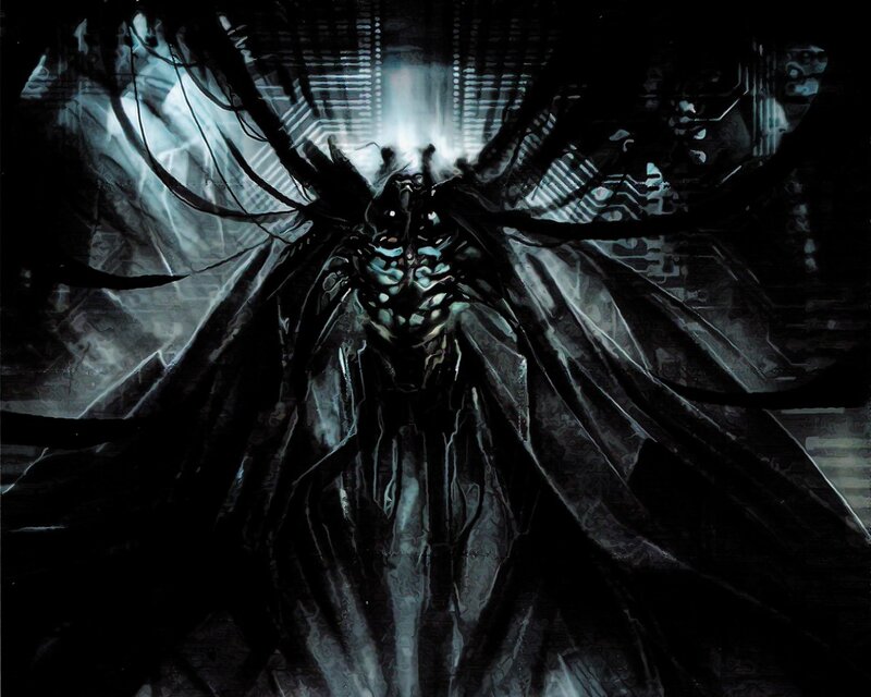 dark alien creature in digital space
