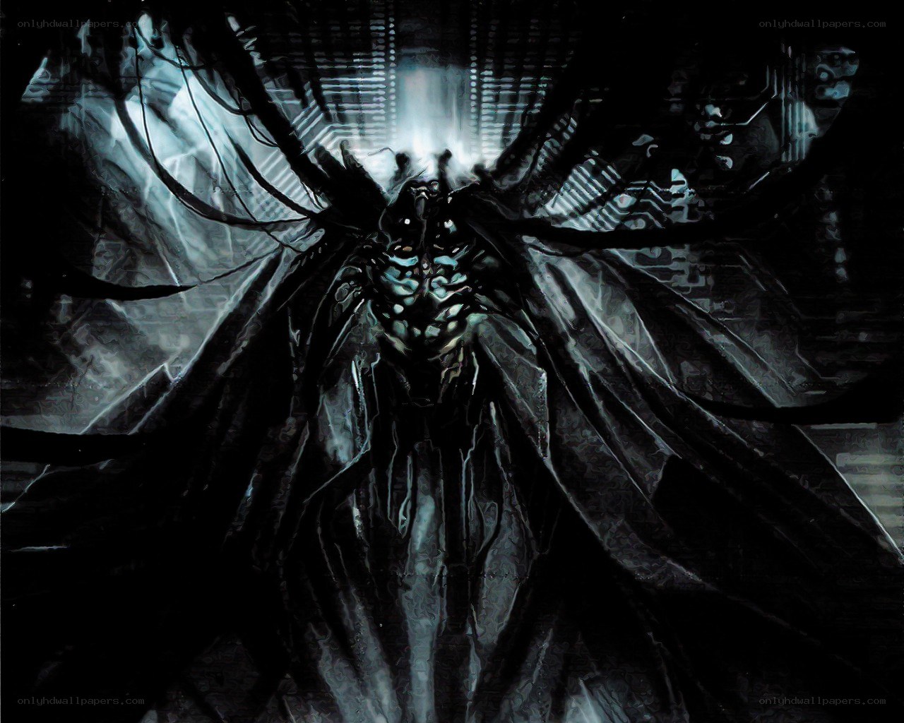 dark alien creature in digital space