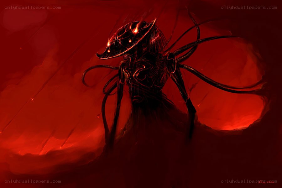 dark alien creature in red void