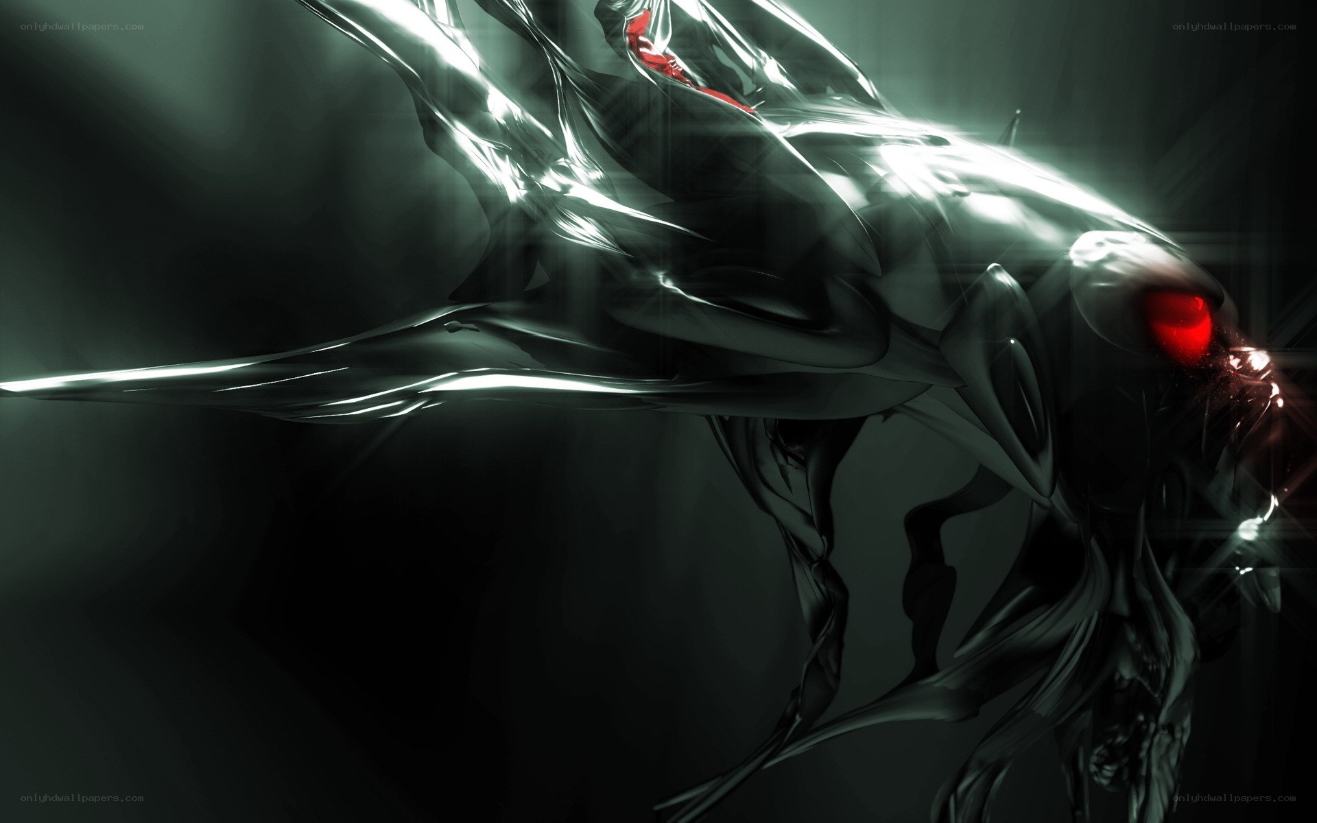 dark alien creature with red eyes