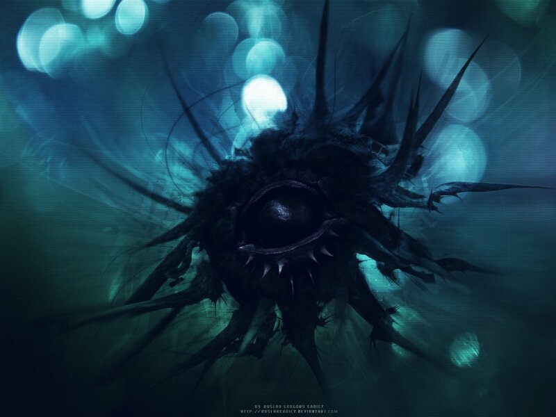 dark alien eye in blue light