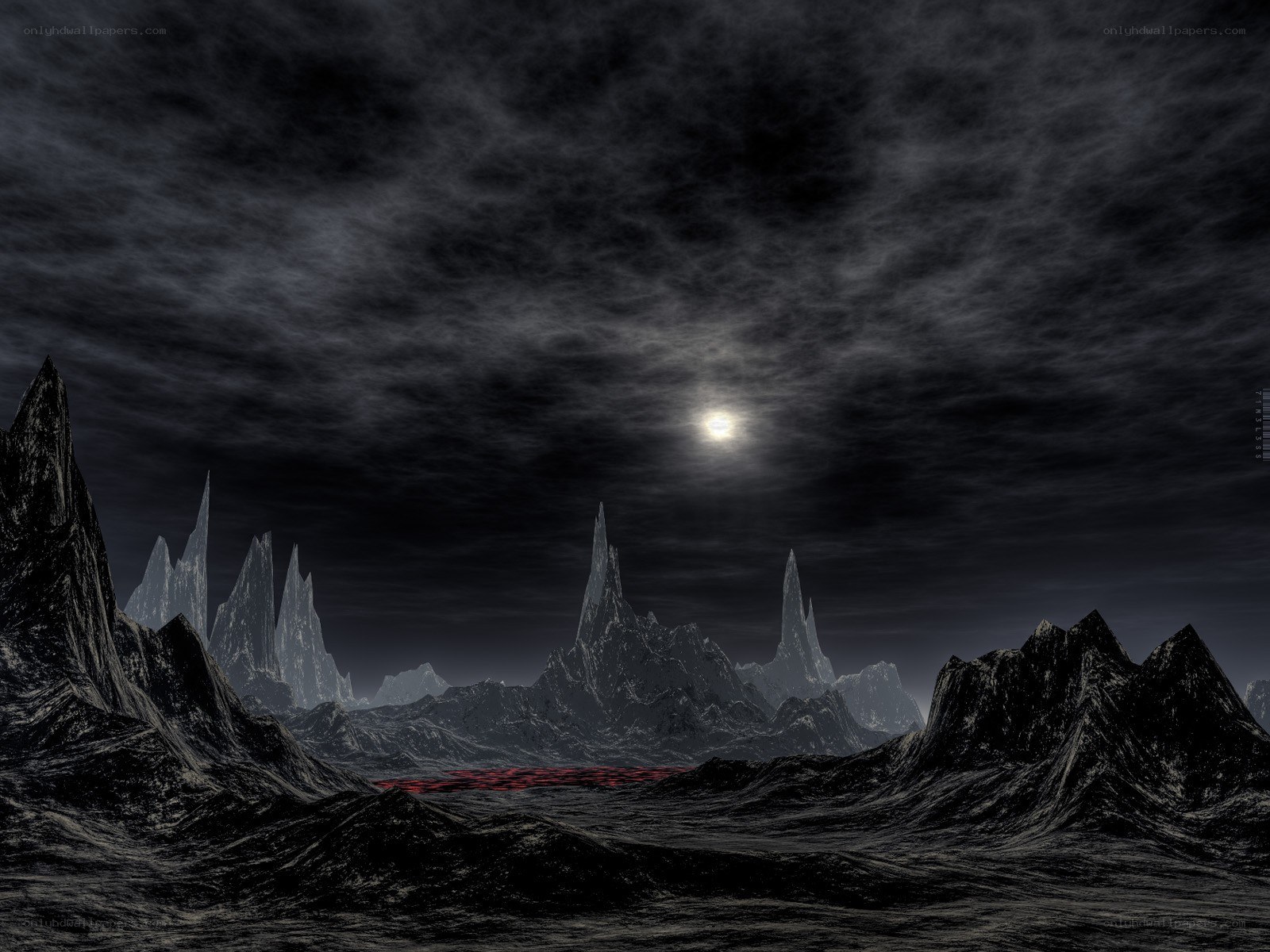 Dark alien landscape at night