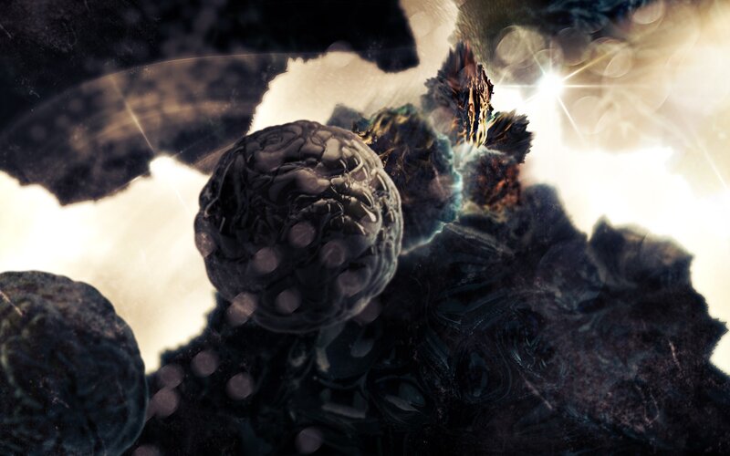 dark alien landscape with glowing light