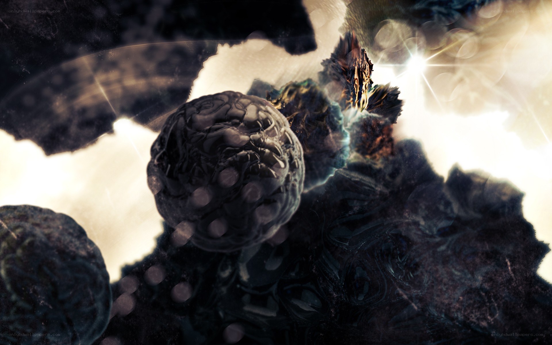 dark alien landscape with glowing light