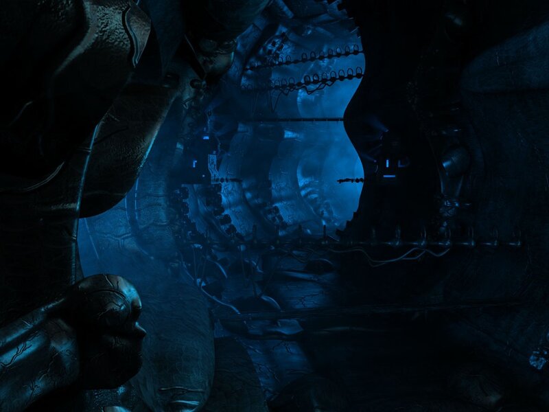 dark alien tunnel interior