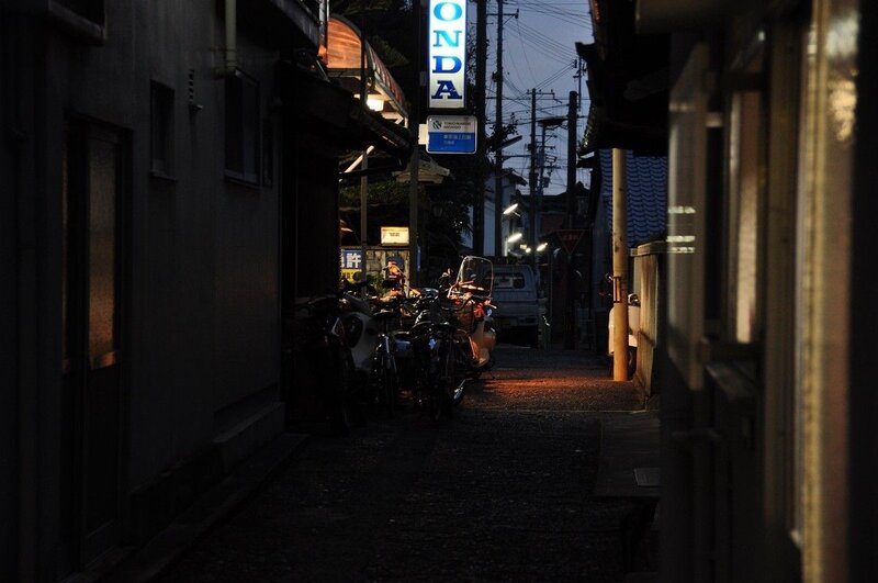 Dark alley at dusk in Japan