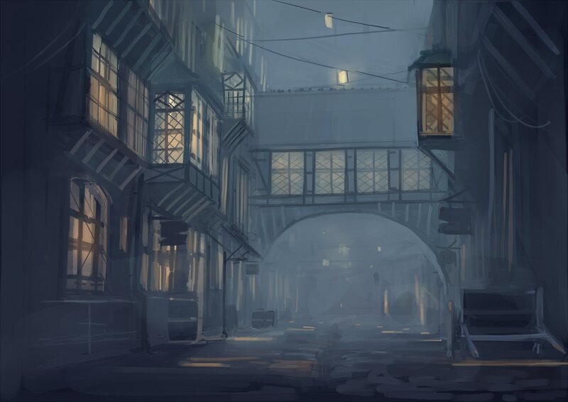 Dark Alley at Night — Blue