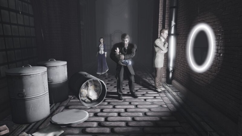 Dark alley scene with characters
