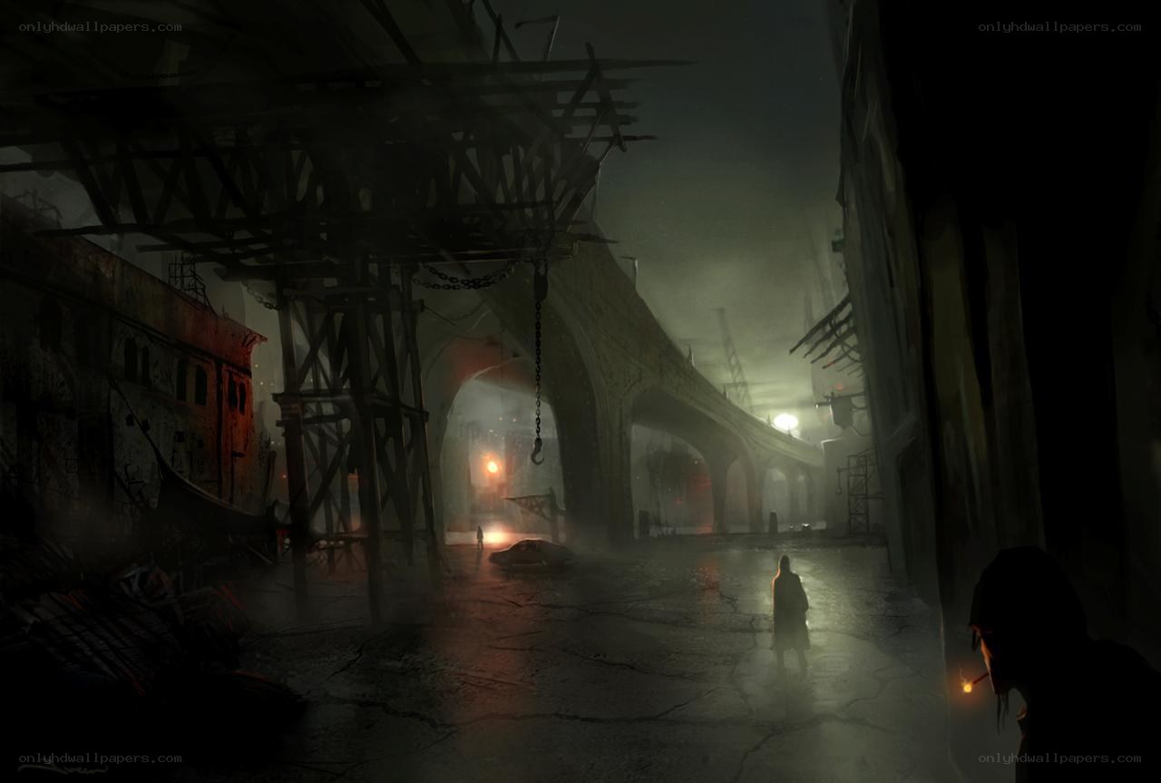 dark alley under a bridge