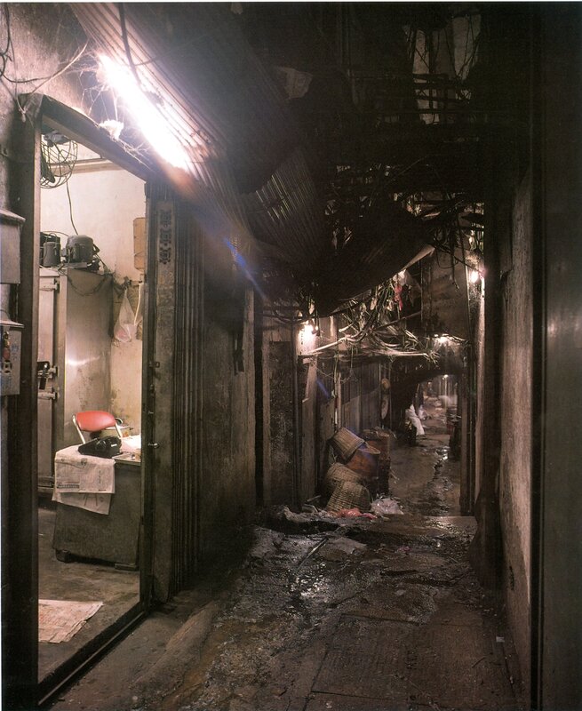 dark alley with cluttered storefront