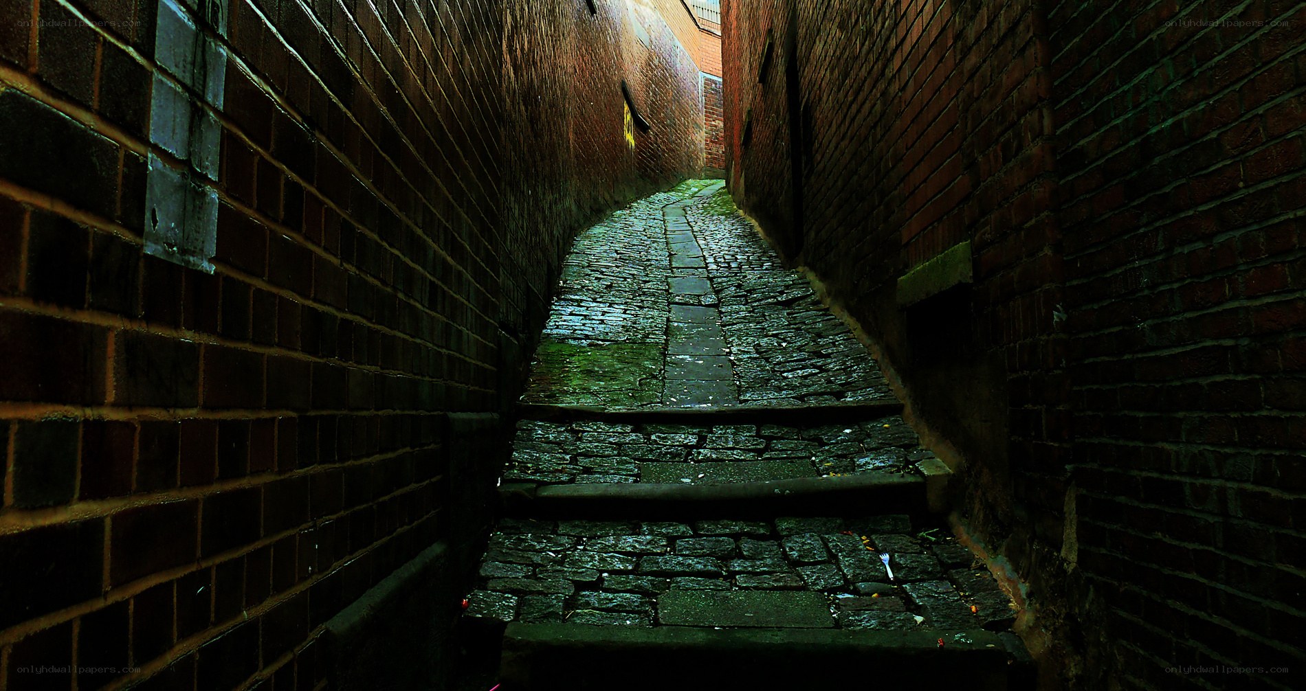 dark alley with cobblestone path