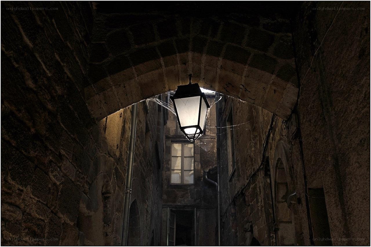 Dark alley with lantern