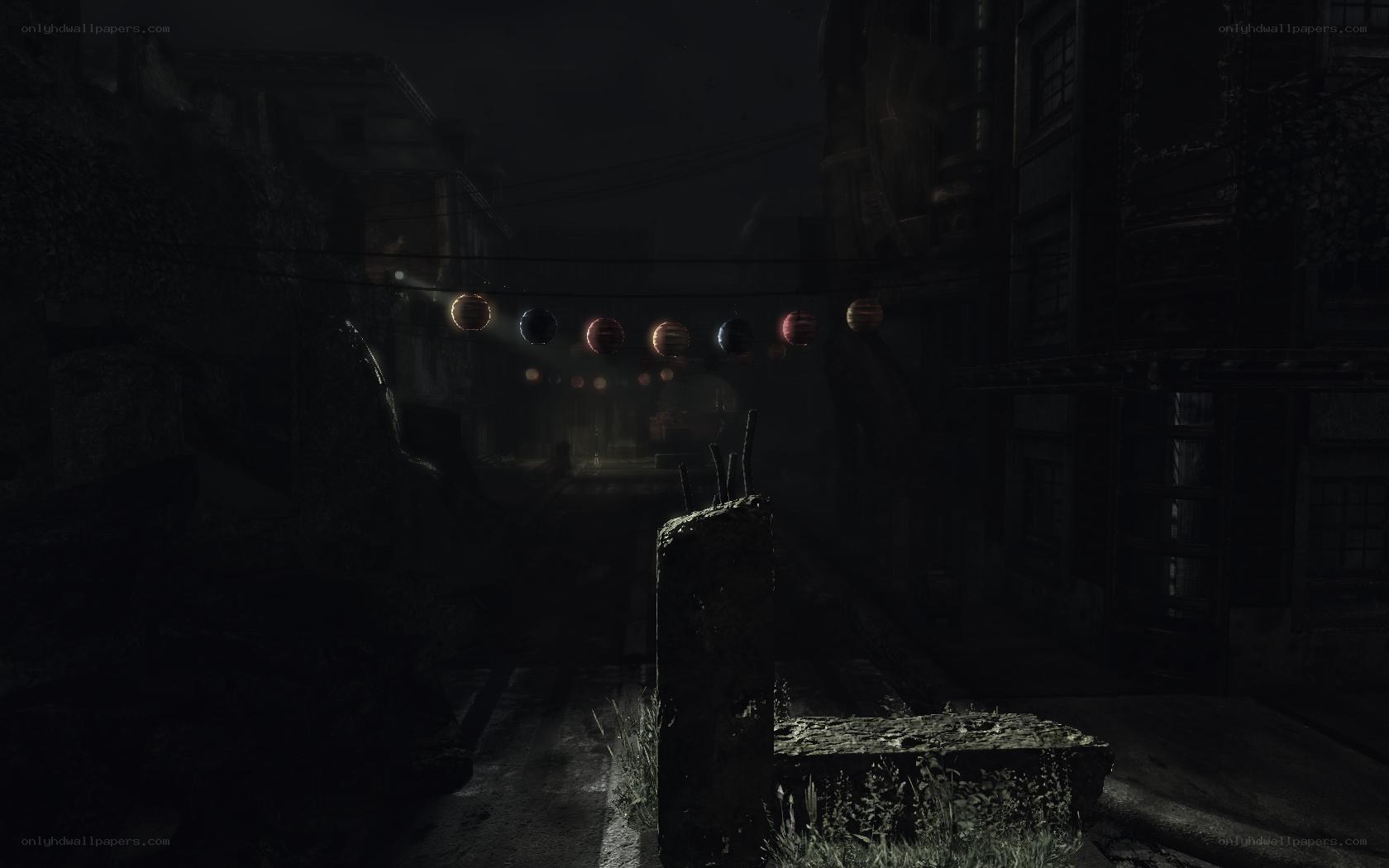 dark alley with lanterns