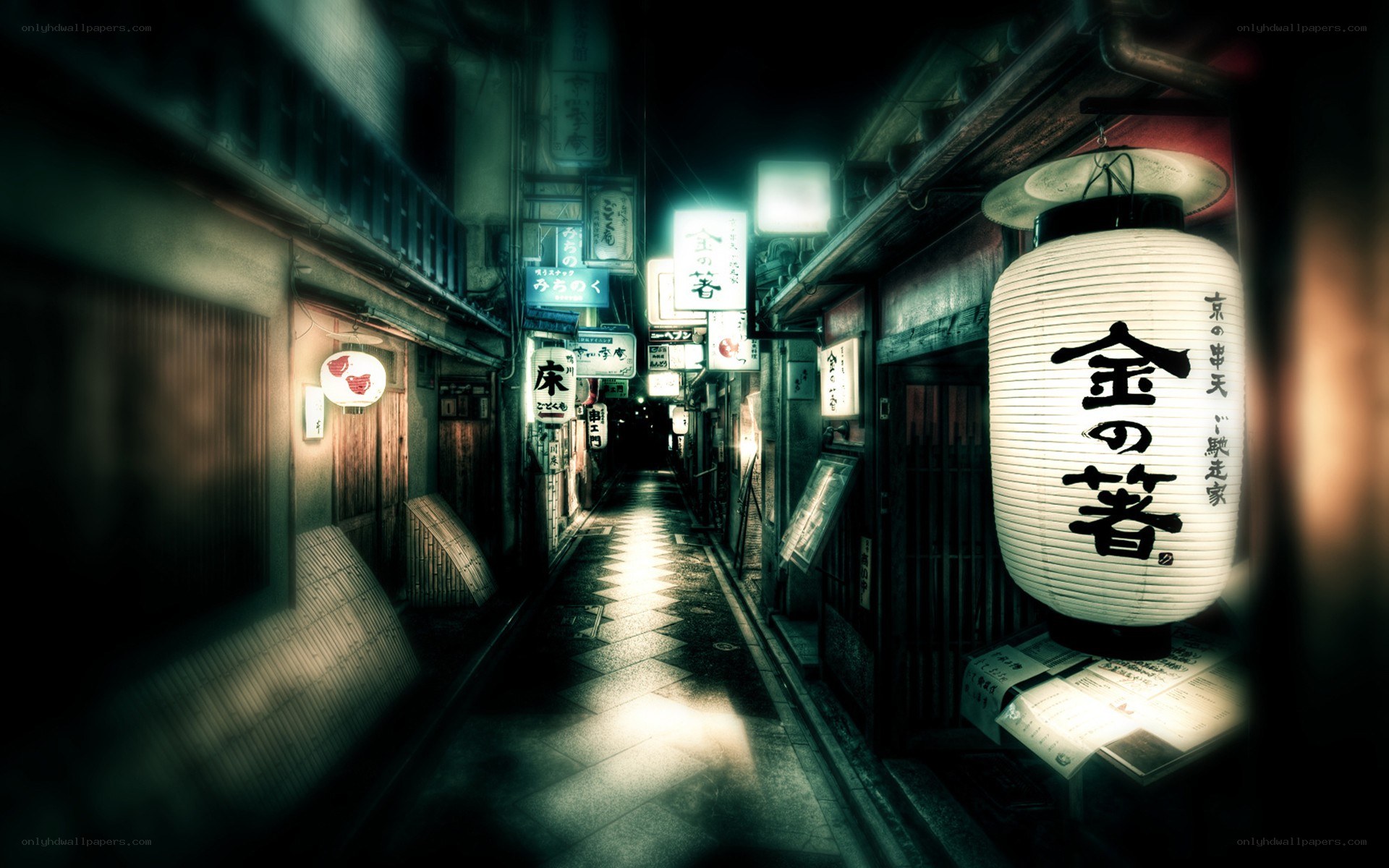 dark alley with lanterns