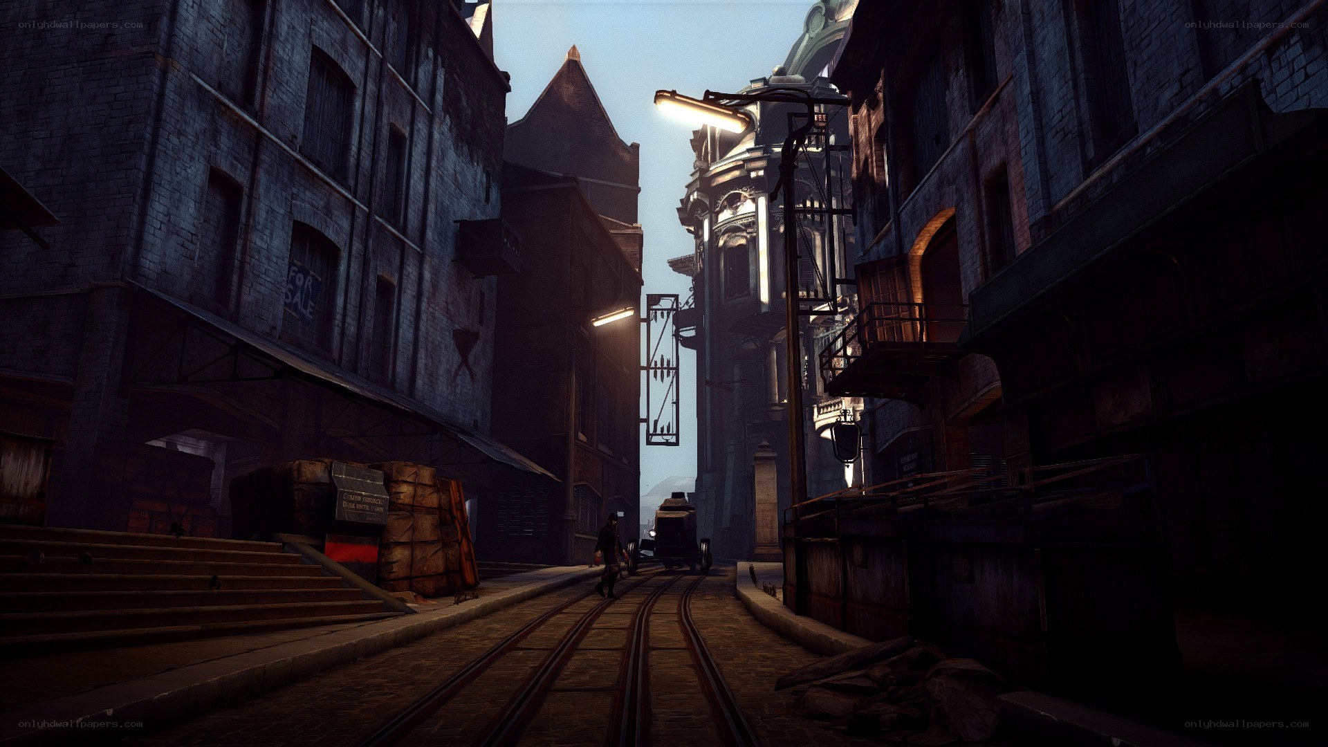 dark alley with train tracks
