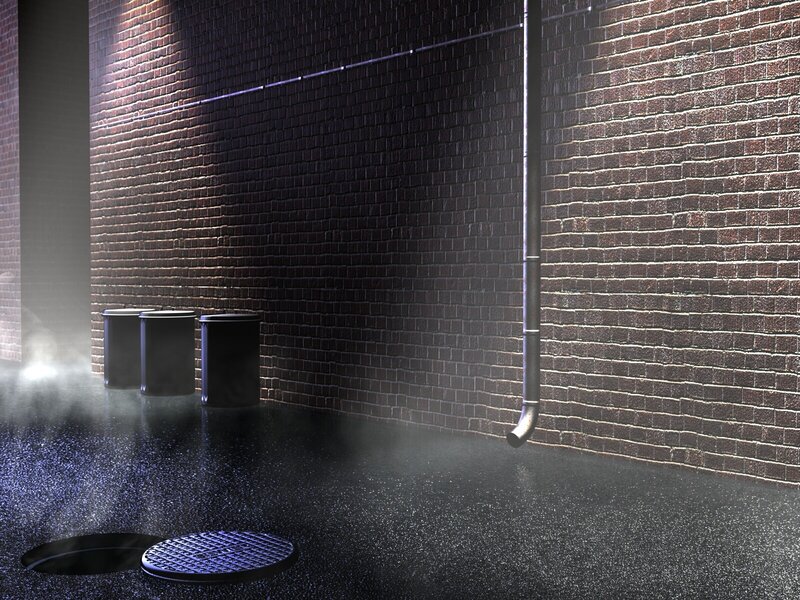 dark alley with trash cans