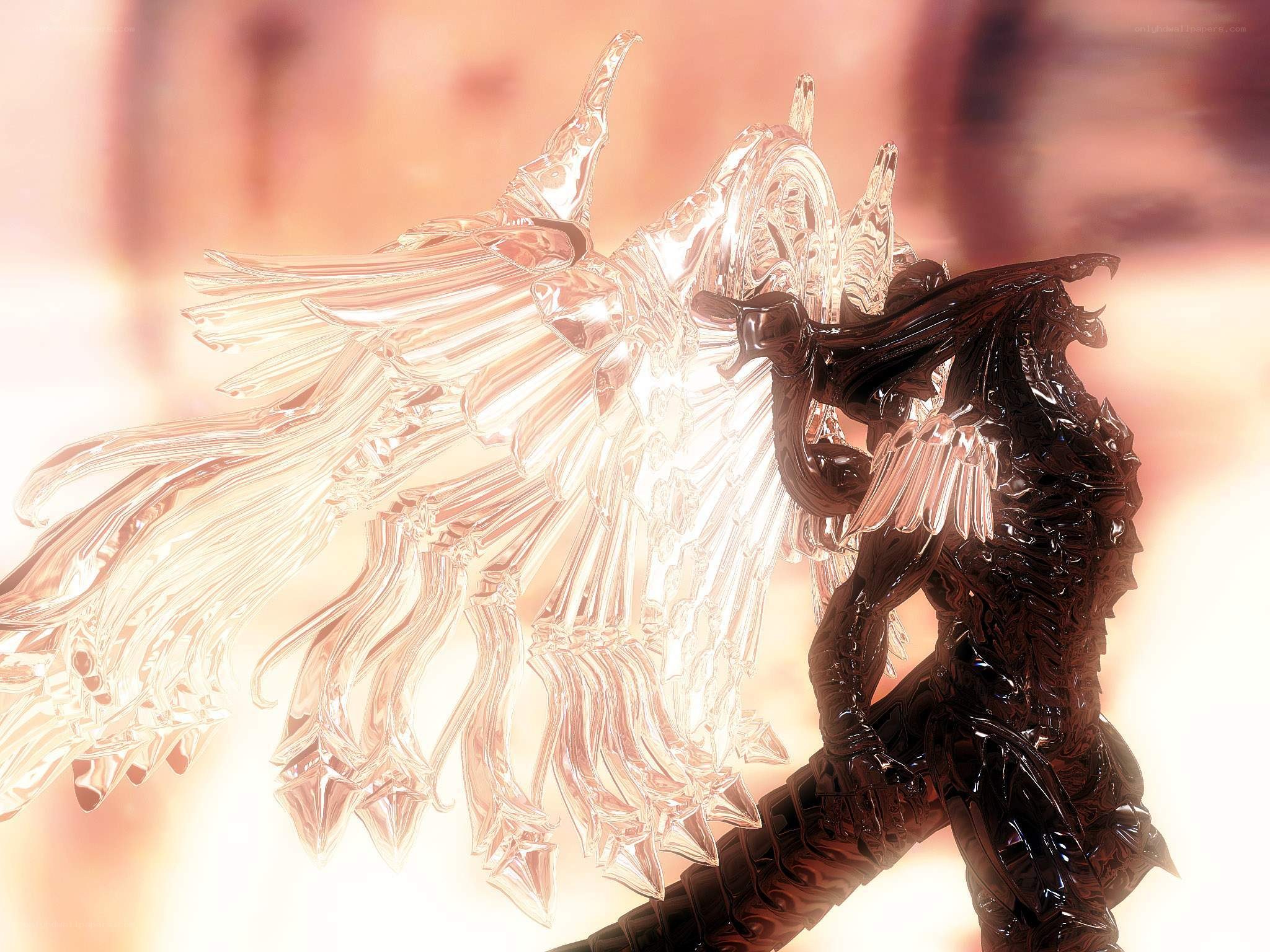 Dark and light angel figures