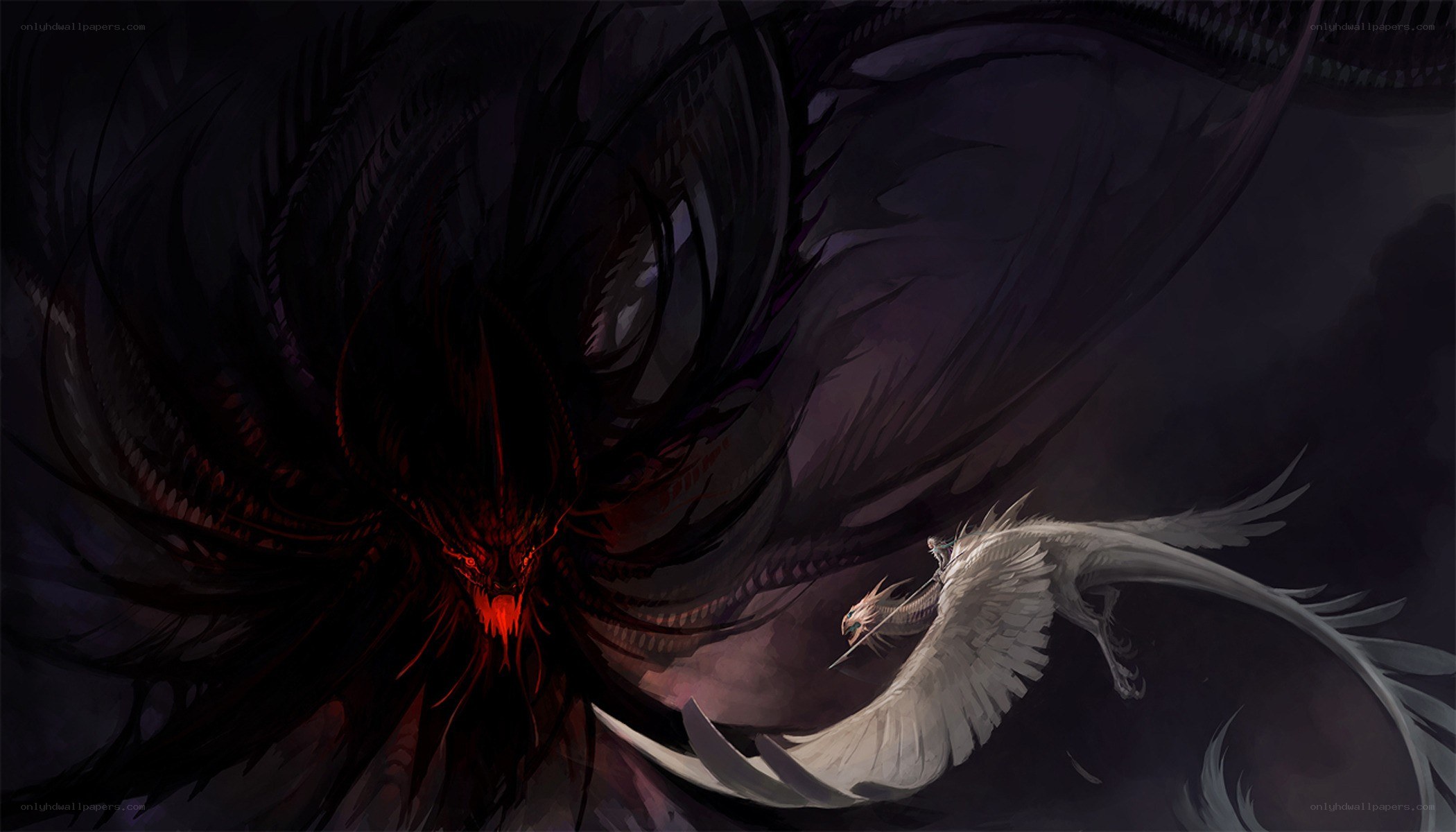 Dark and light dragons in battle