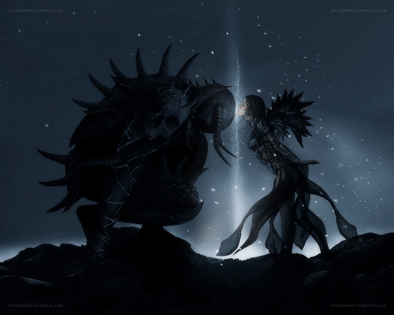 Dark angel and creature encounter