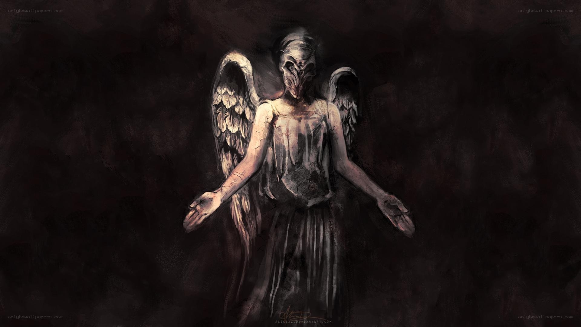 dark angel figure with wings