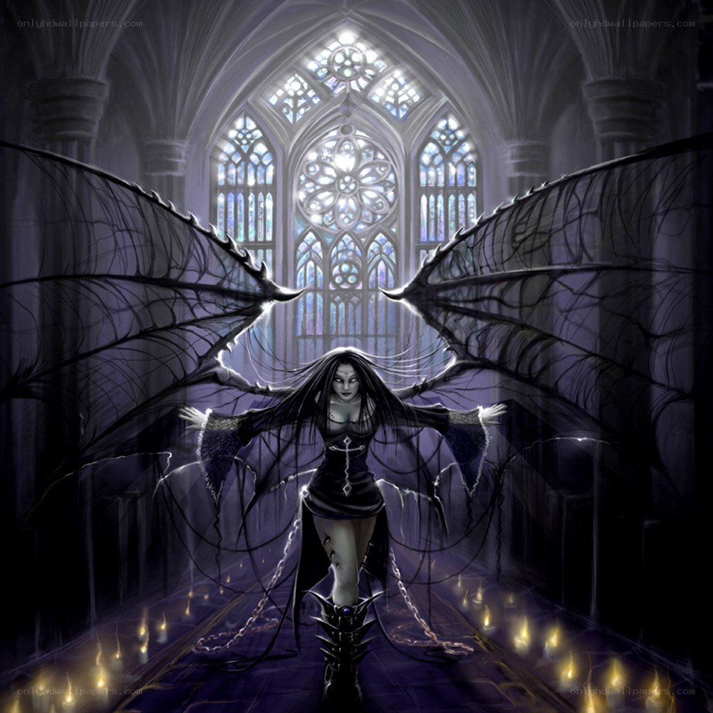 Dark angel in a cathedral