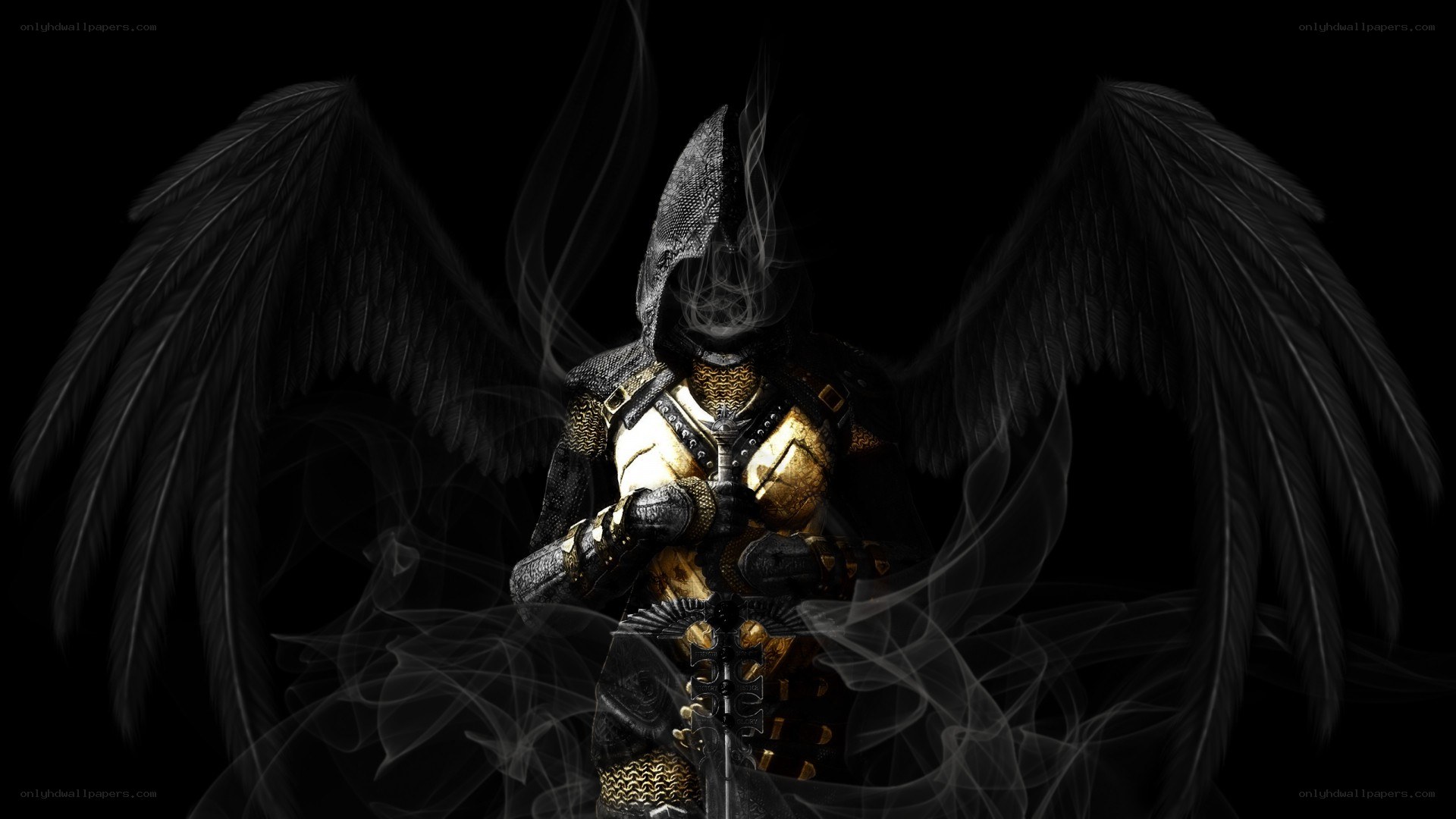 dark angel warrior with black wings