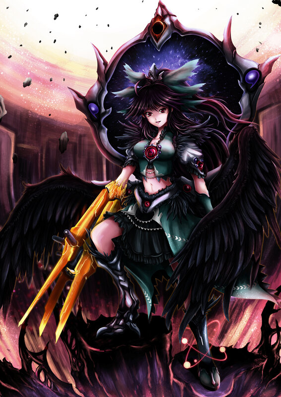 dark angel warrior with golden weapon