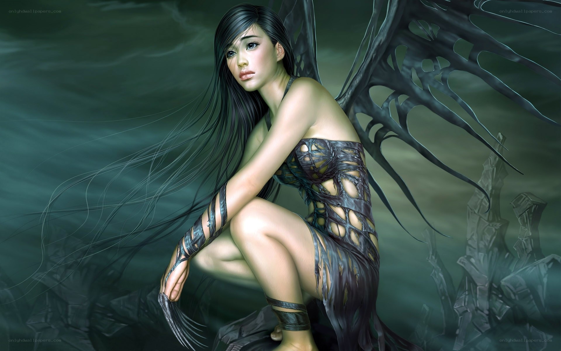 Dark angel with black wings
