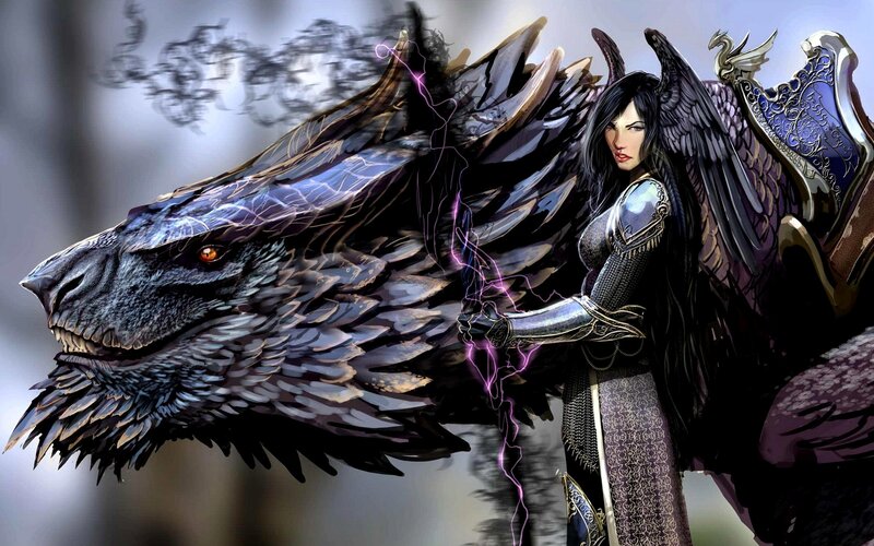 dark angel with dragon companion