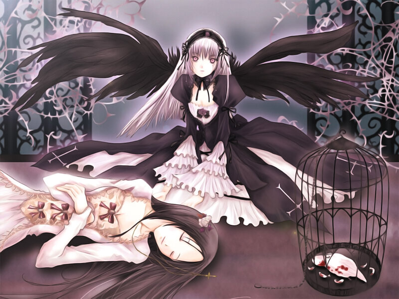 Dark angel with fallen companion