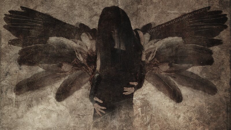 dark angel with feathered wings