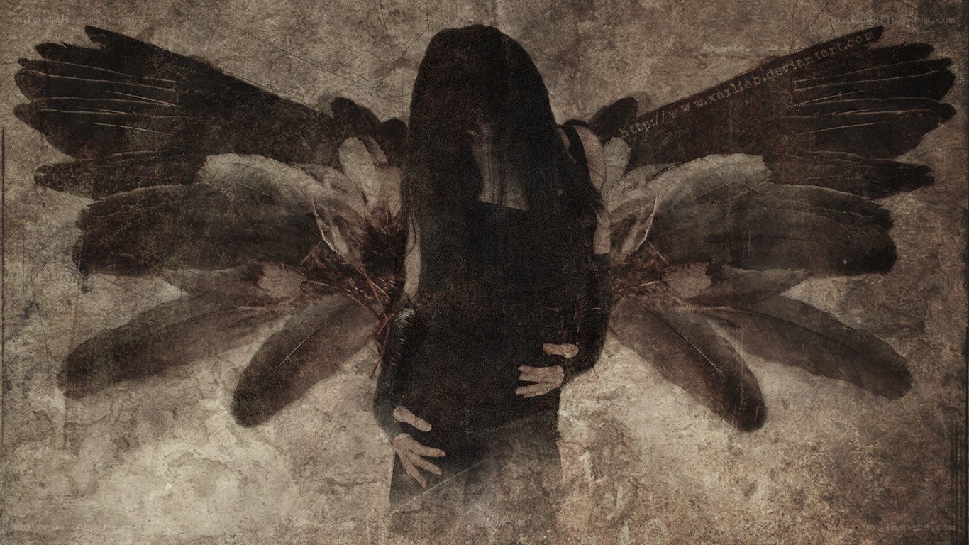 dark angel with feathered wings