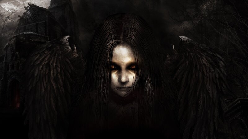 dark angel with glowing eyes