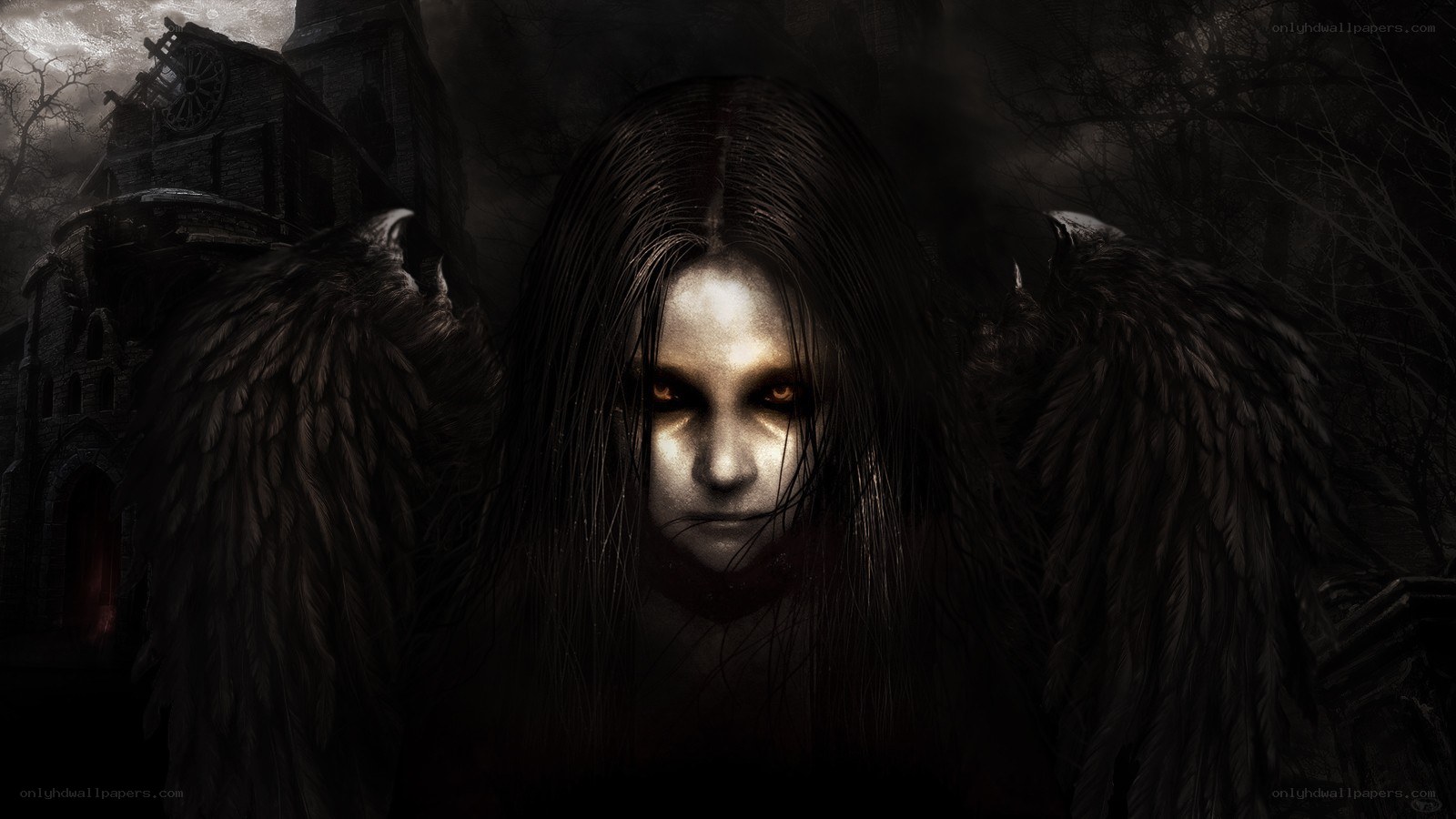 dark angel with glowing eyes
