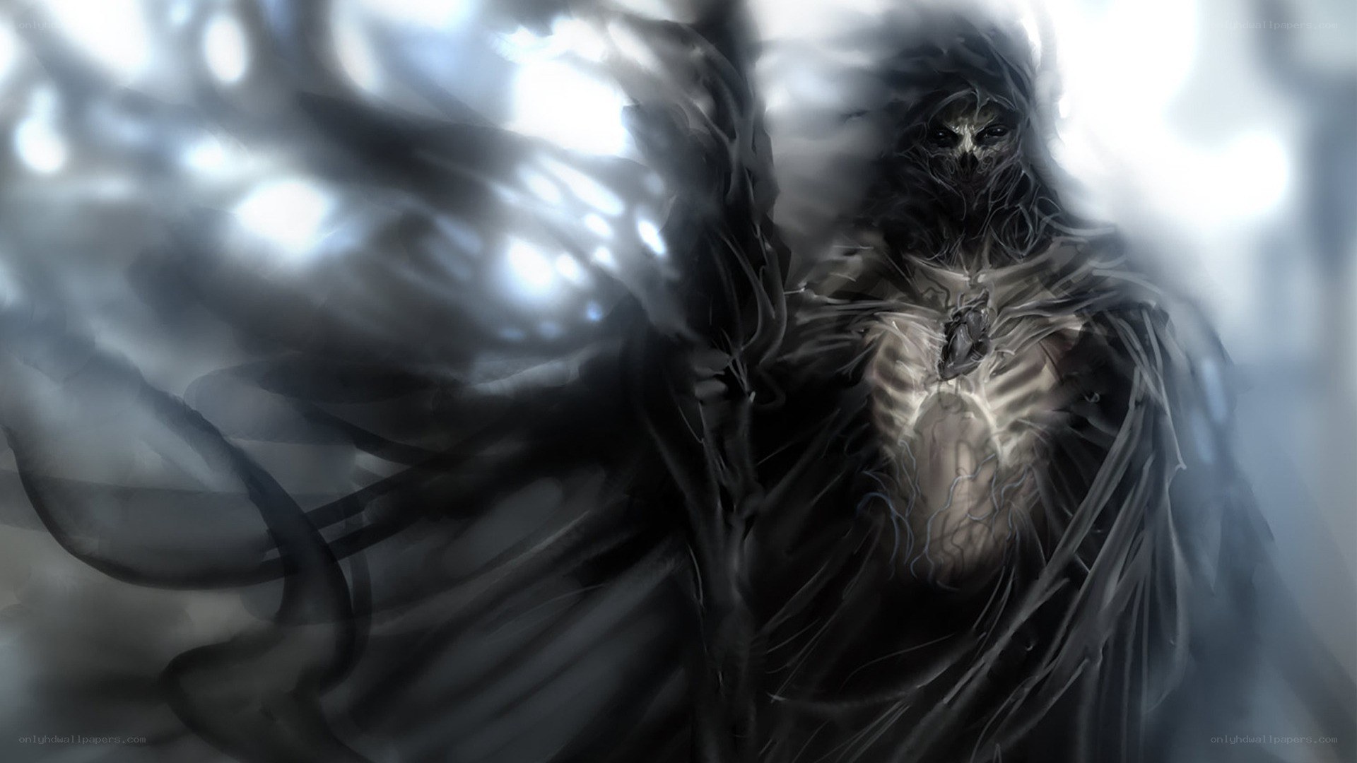 dark angel with glowing heart