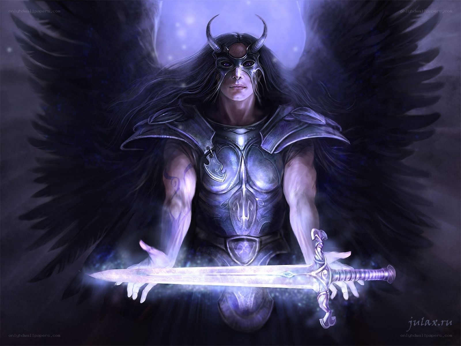 Dark angel with glowing sword