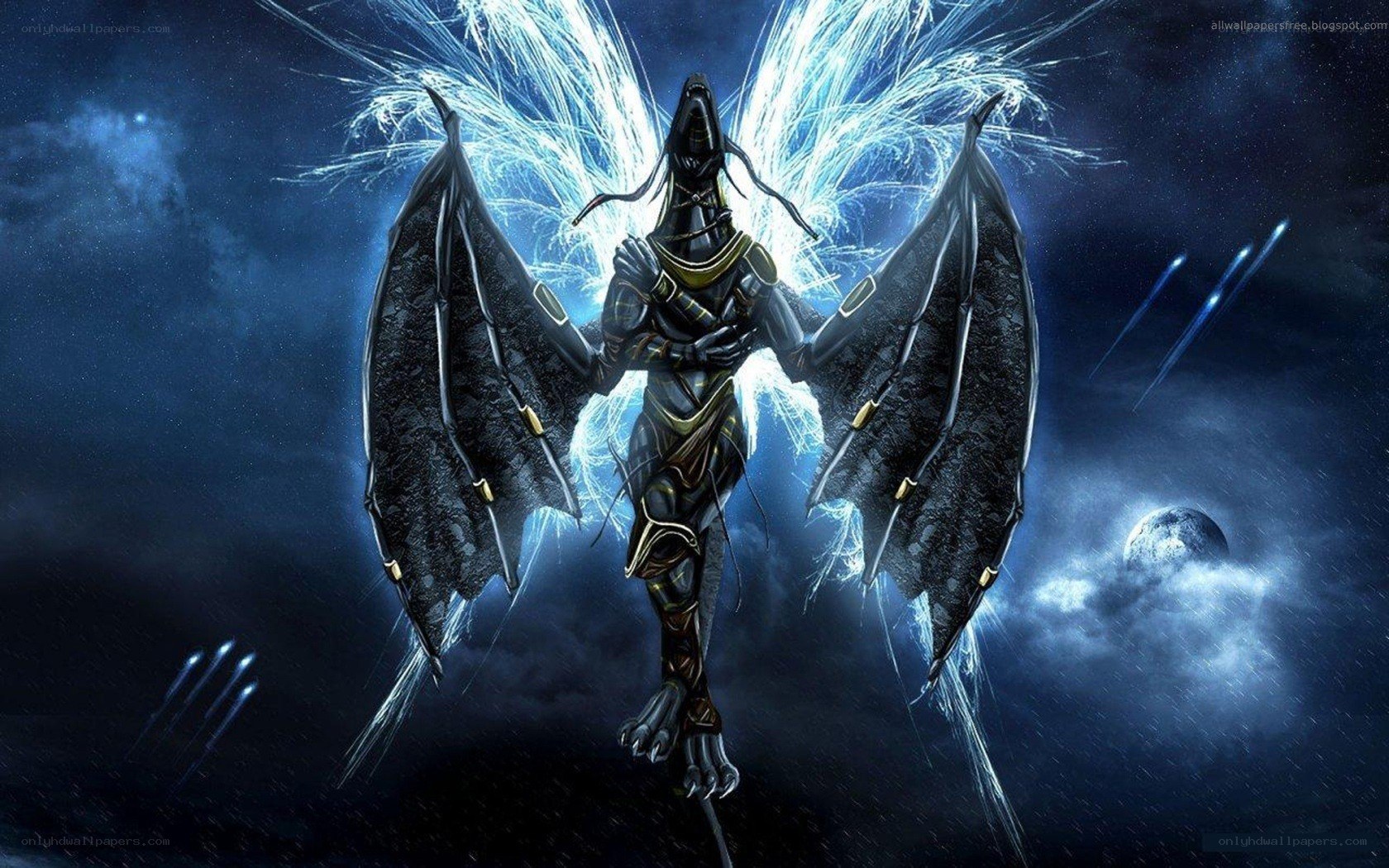 dark angel with glowing wings