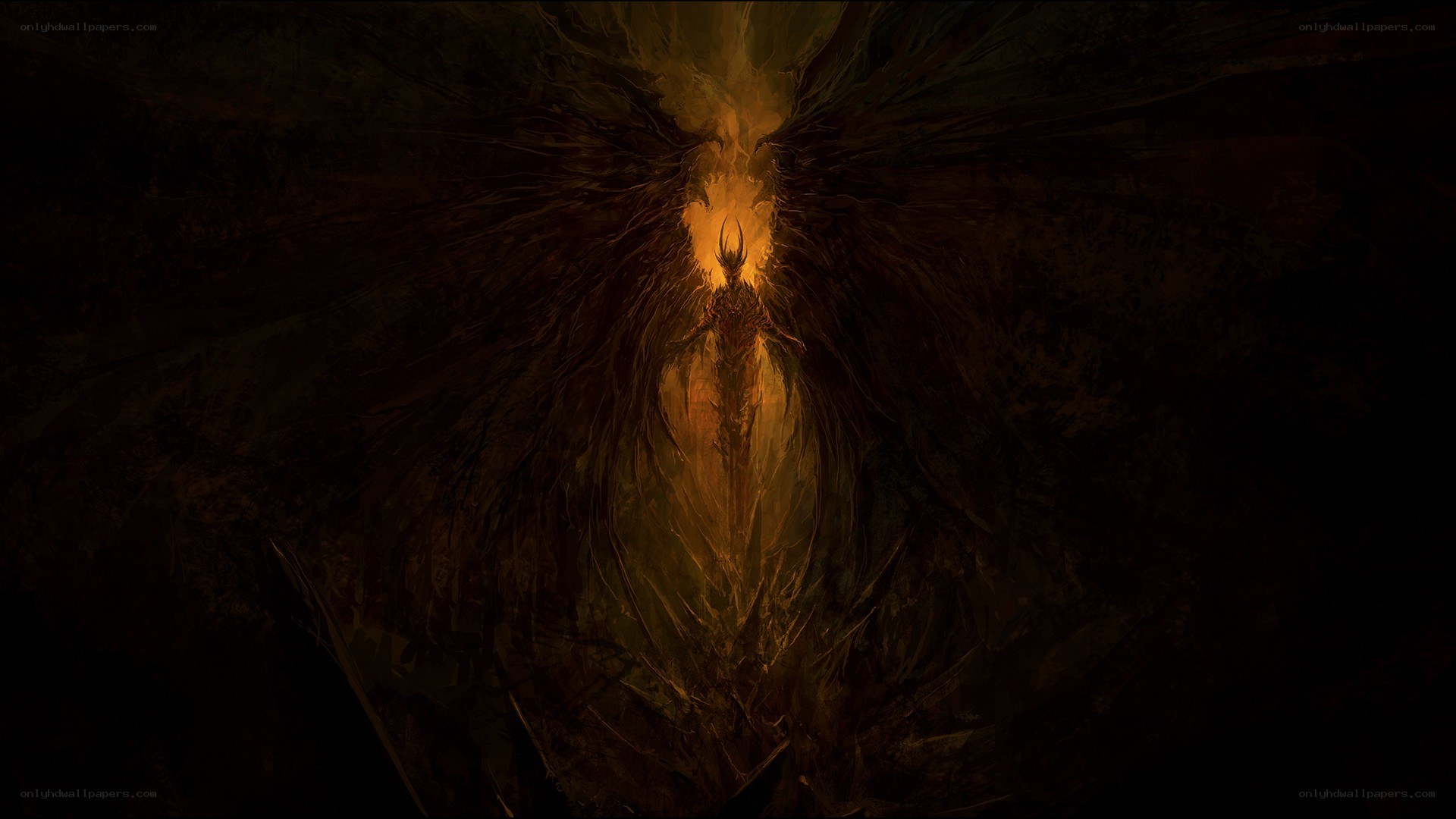 dark angel with glowing wings