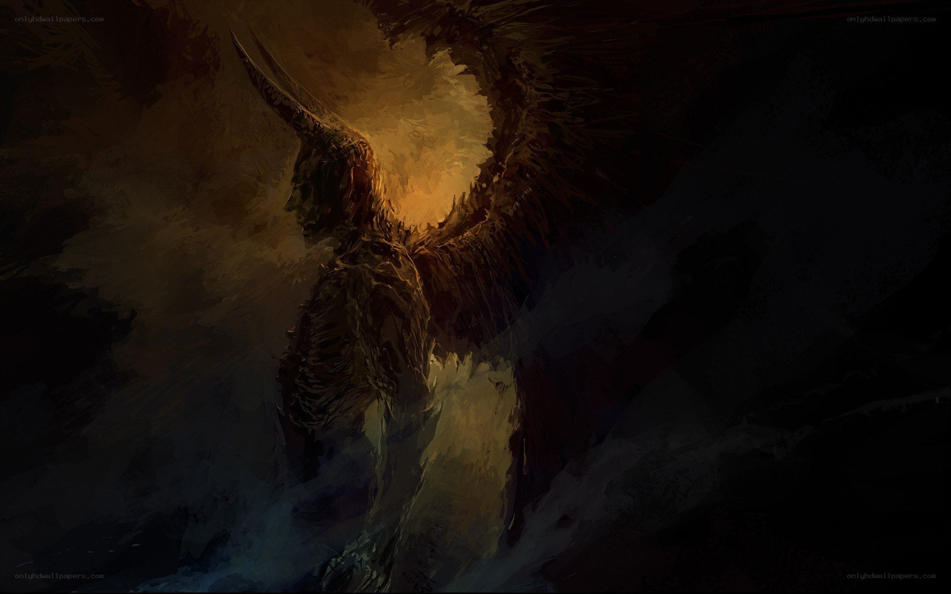 dark angel with glowing wings