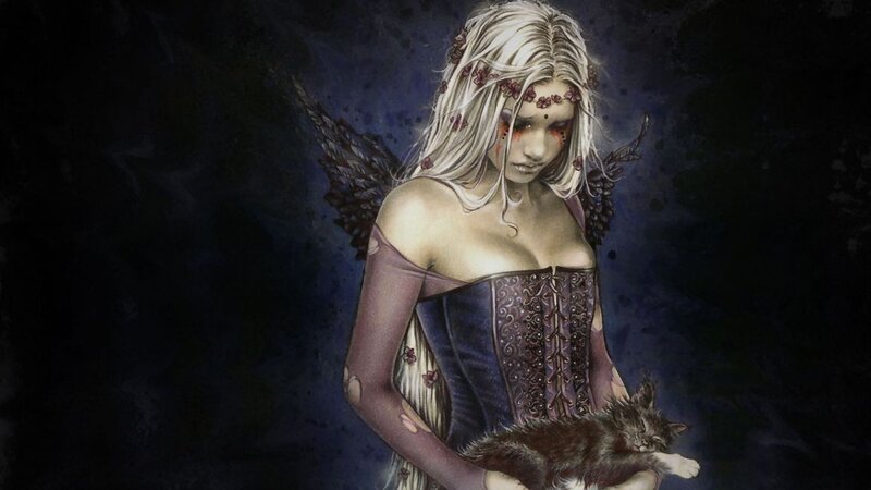 Dark angel with kitten