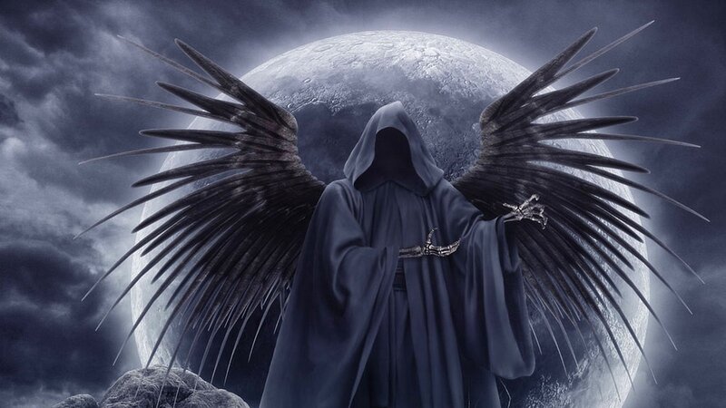 dark angel with moon backdrop
